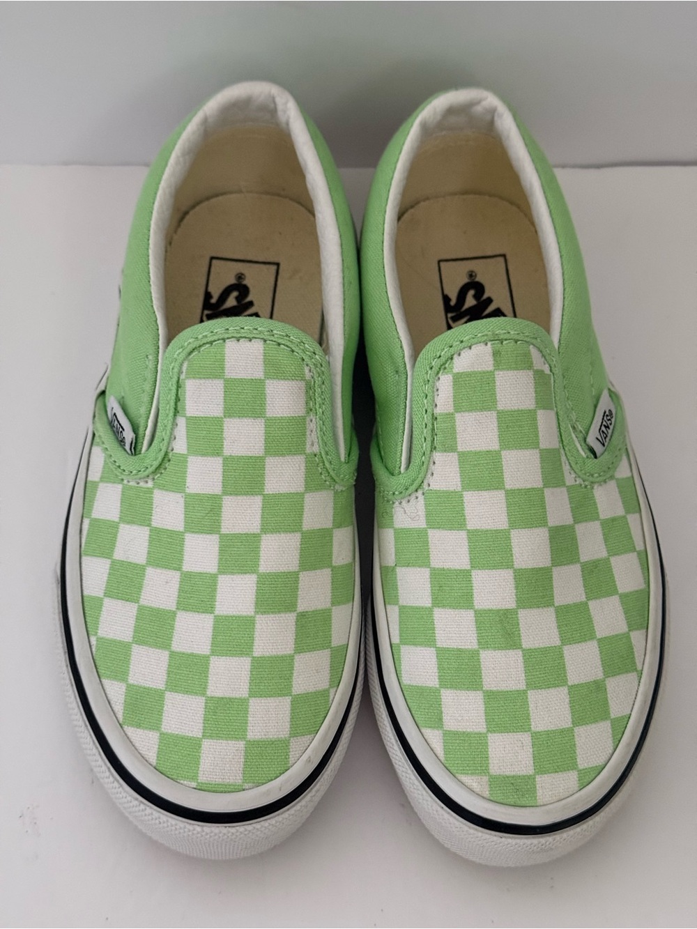 Vans Kids Classic Slip-On Green White Checkerboard Shoes Size 12